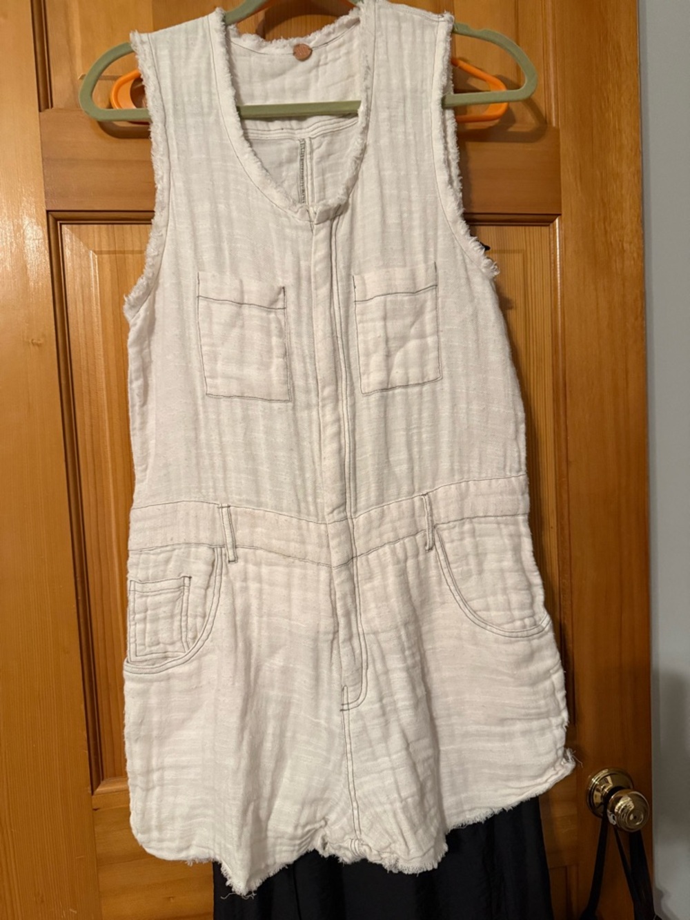 NWT Free People One Mechanics playsuit cream Textured cotton with raw edges